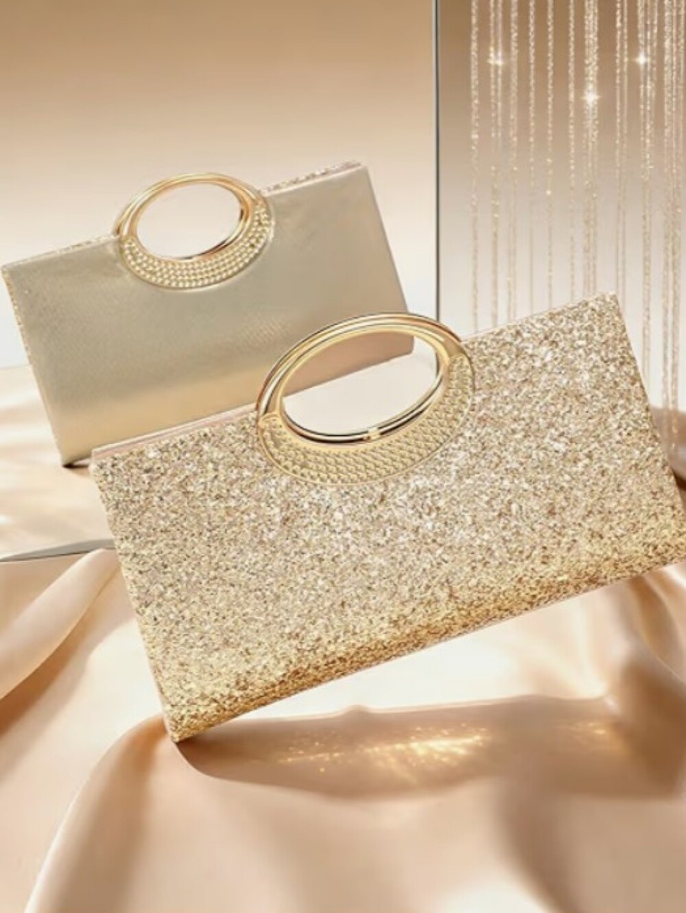 ​New  Gold Glitter Sequin Clutch Purse Formal Evening Handbag Elegant Wedding